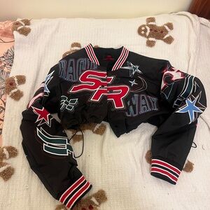 Black cropped racing jacket